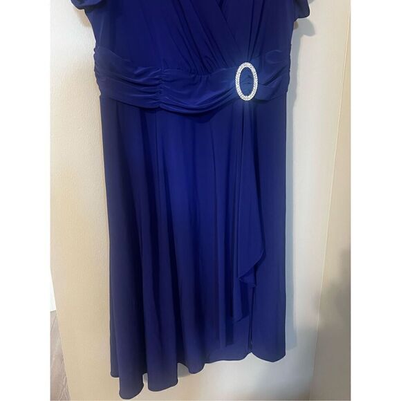 R&M Richards Women’s Plus Size 18 Short Sleeve Faux Wrap Cascade Dress Blue - Picture 9 of 15